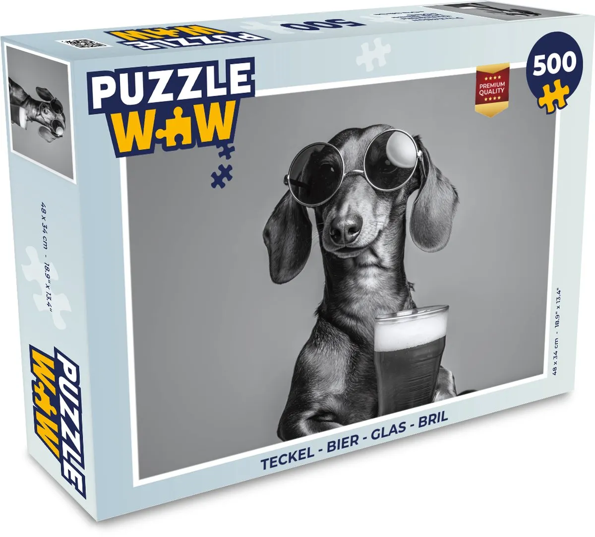 PuzzleWow Teckel Bier Glas Bril Legpuzzel 500 Stuks