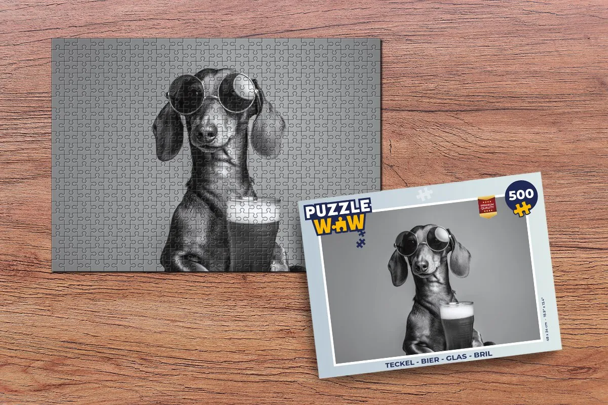 PuzzleWow Teckel Bier Glas Bril Legpuzzel 500 Stuks