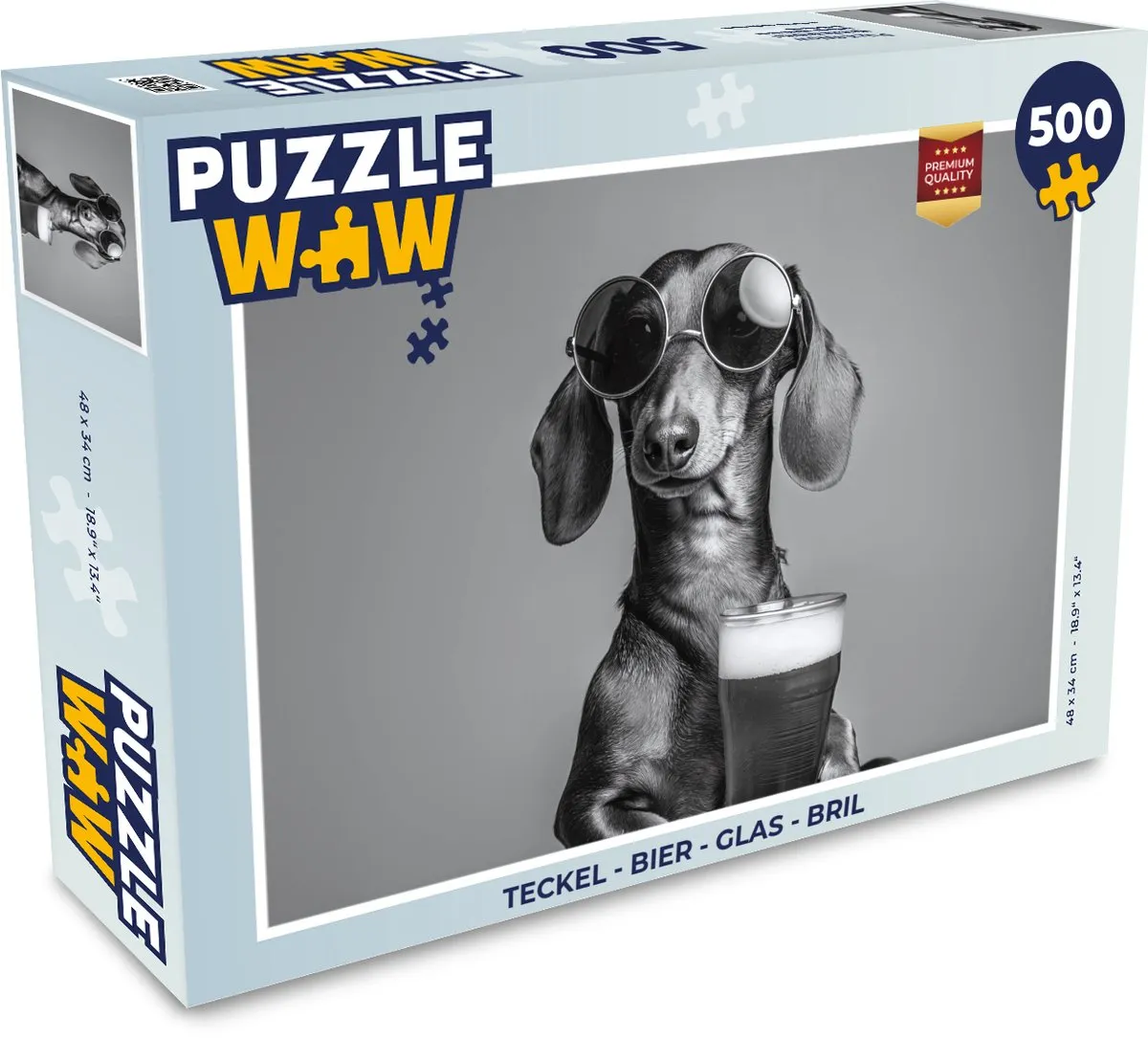 PuzzleWow Teckel Bier Glas Bril Legpuzzel 500 Stuks
