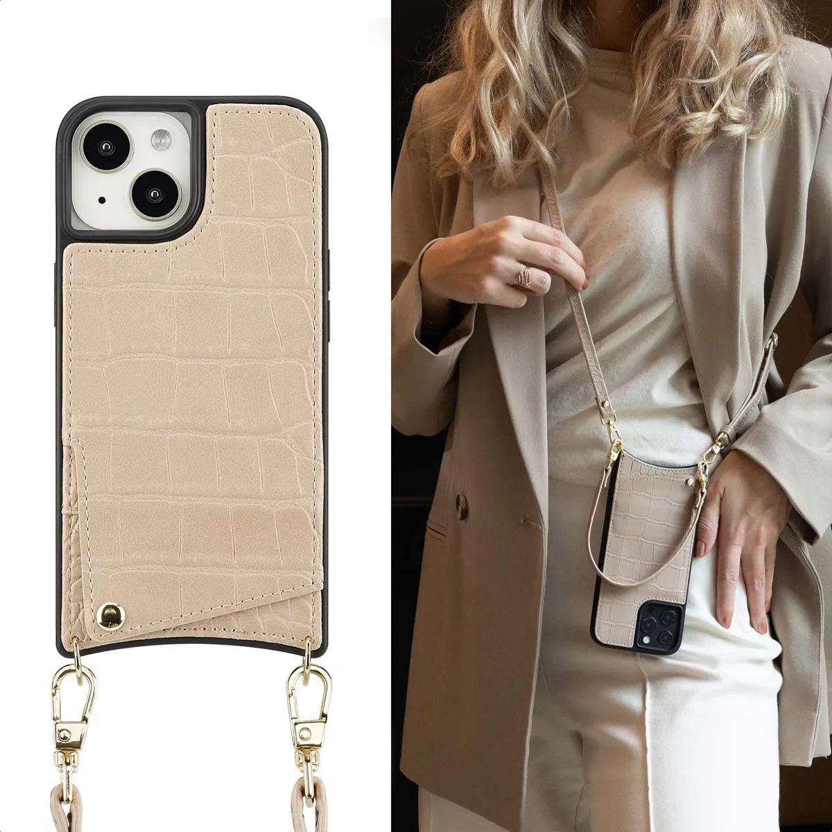 Selencia Croco Hoesje iPhone 15 - Beige