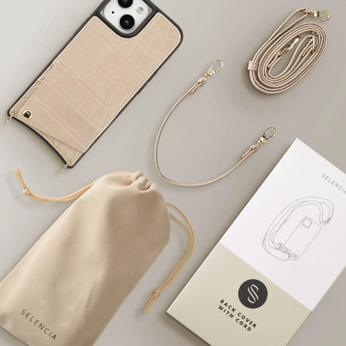 Selencia Croco Hoesje iPhone 15 - Beige - afbeelding 6 van 6