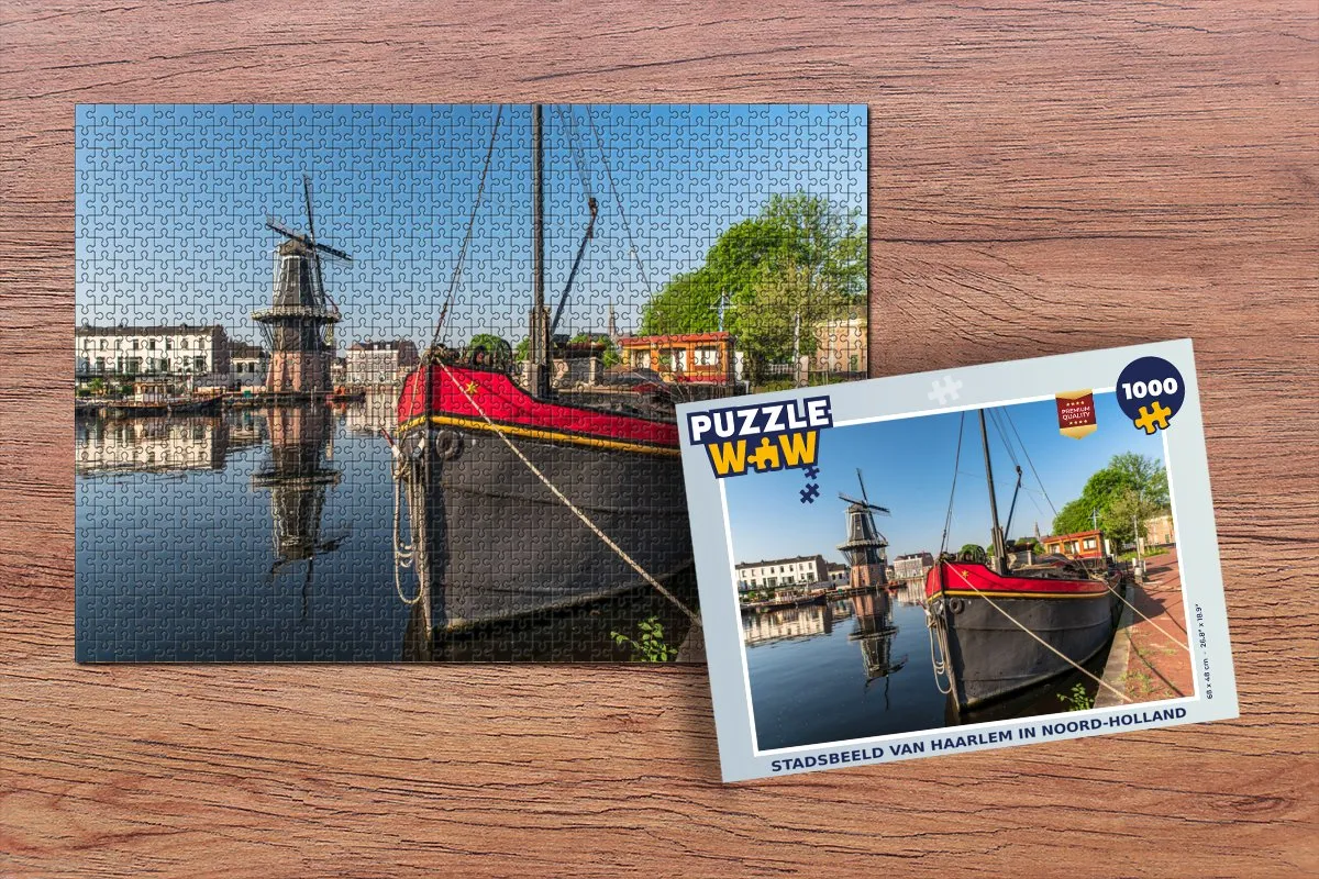 PuzzleWow Haarlem Boot Molen Legpuzzel 1000 Stuks - Multicolor