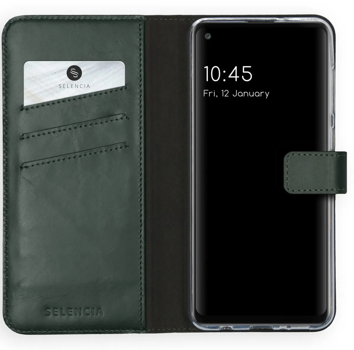 Selencia Hoesje Samsung Galaxy A21s - Echt Lederen Bookcase Groen - 3 Pasjes