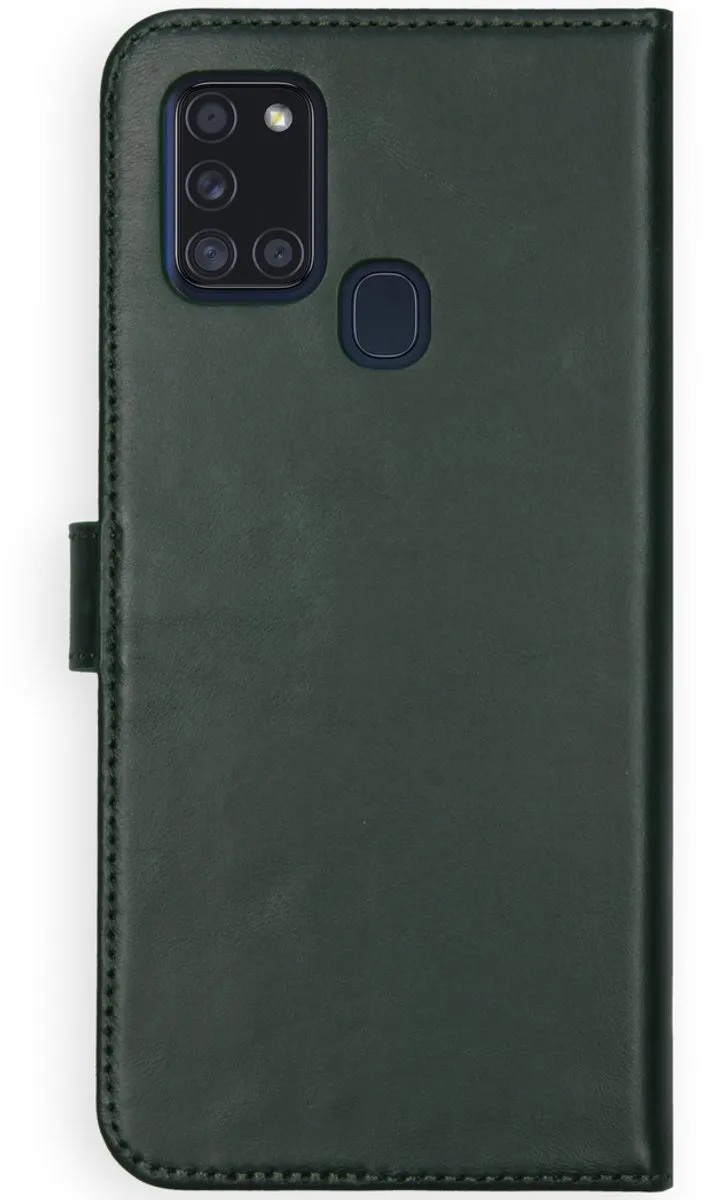Selencia Hoesje Samsung Galaxy A21s - Echt Lederen Bookcase Groen - 3 Pasjes