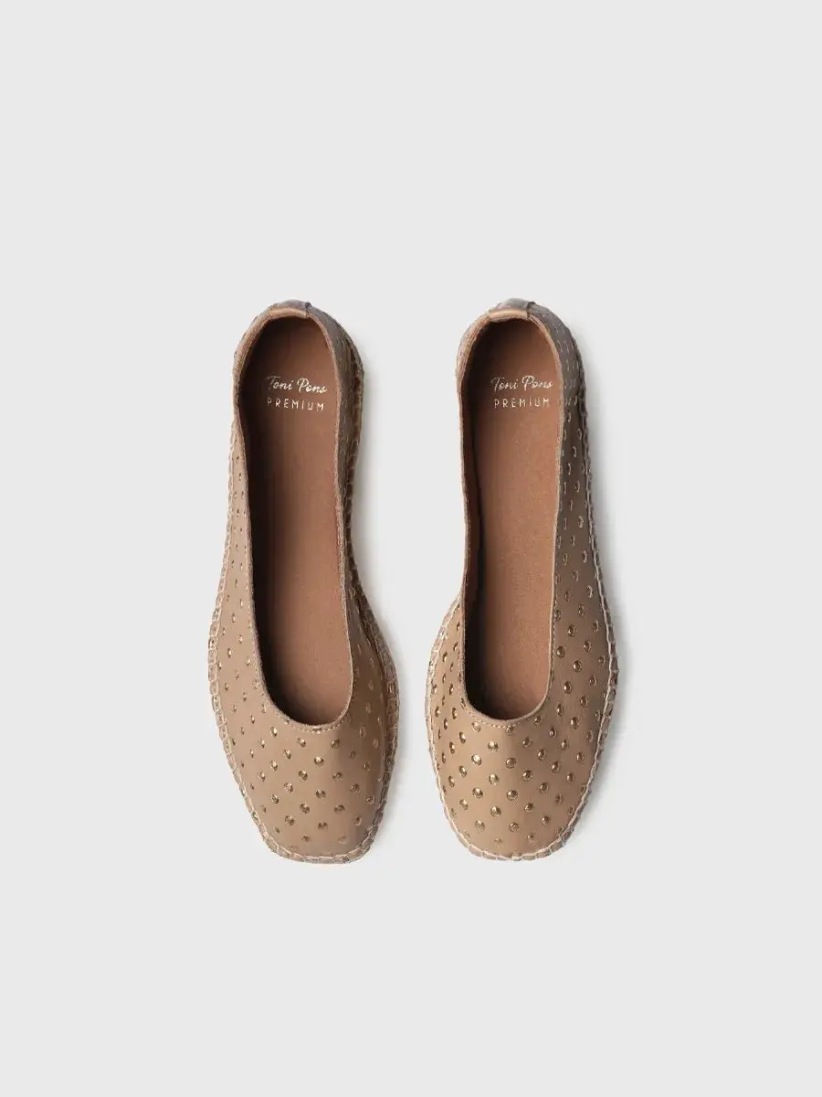 Dames leren espadrille in ballerina-stijl met metallic stippen