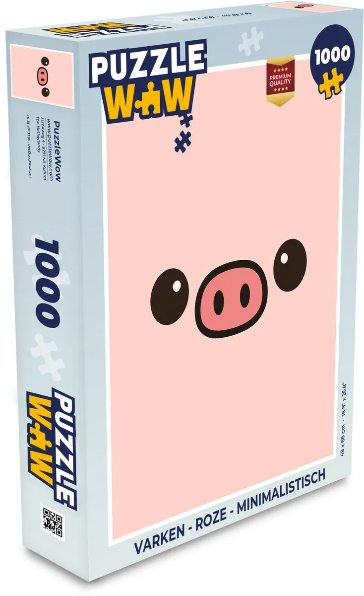PuzzleWow Varken Legpuzzel 1000 Stuks - Roze