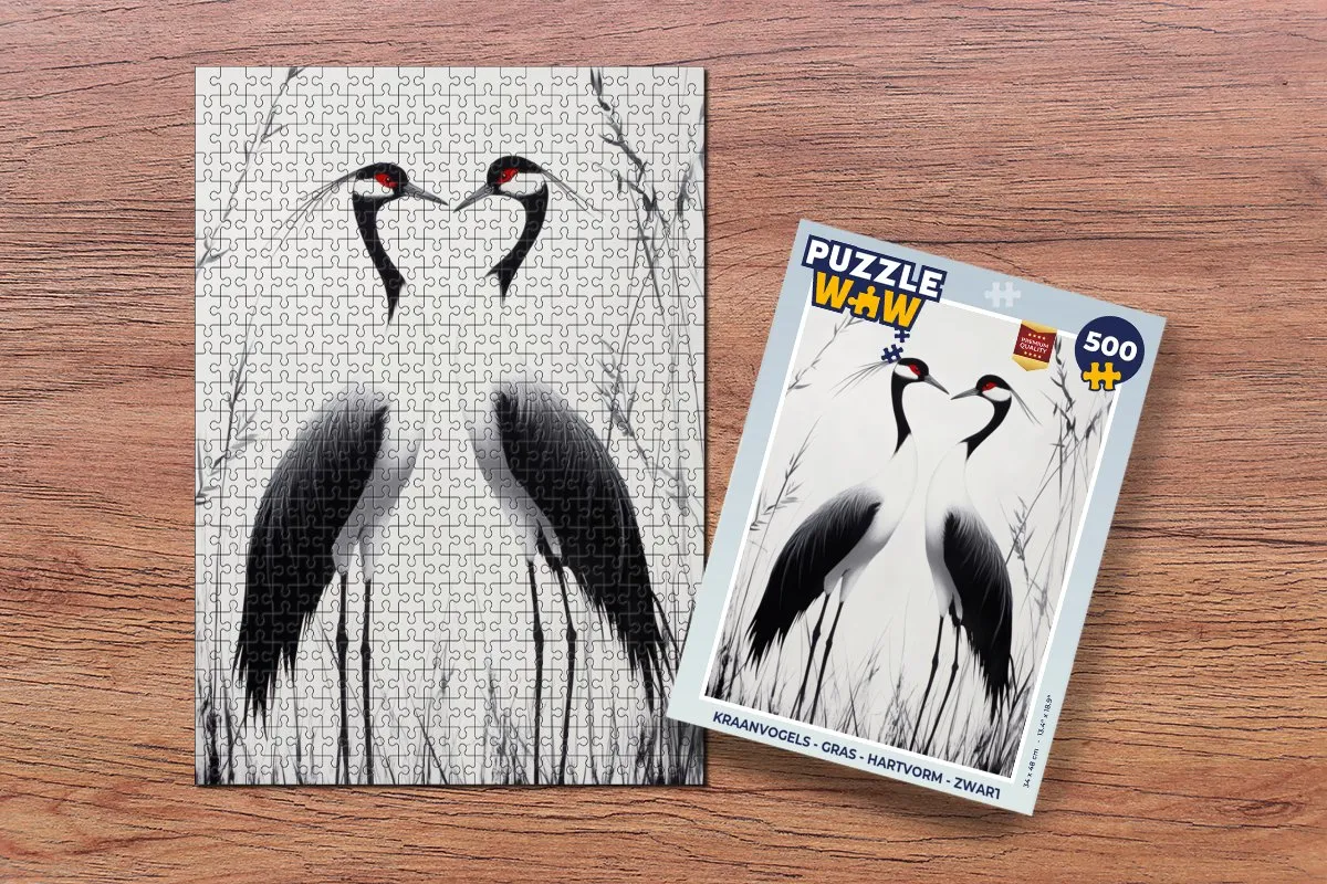 PuzzleWow Kraanvogels Gras Legpuzzel 500 Stuks - Zwart