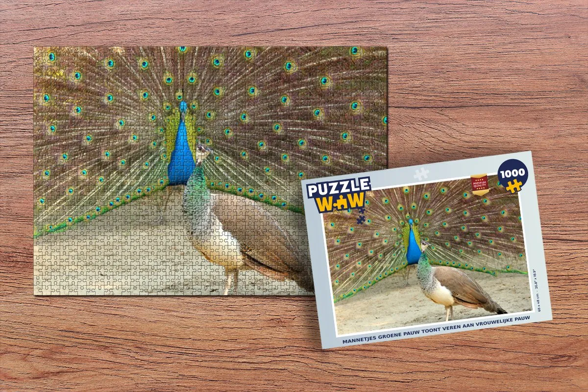 PuzzleWow Pauwen Legpuzzel 1000 Stuks - Multicolor