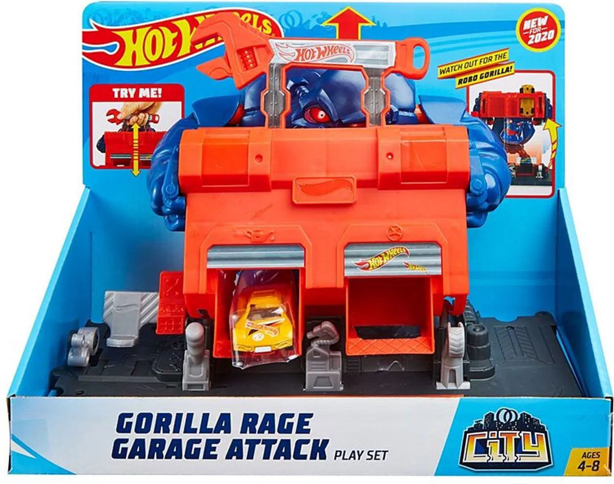 Hot Wheels City Razende Gorilla Garage Speelset GJK89 - Donkerblauw - afbeelding 3 van 6