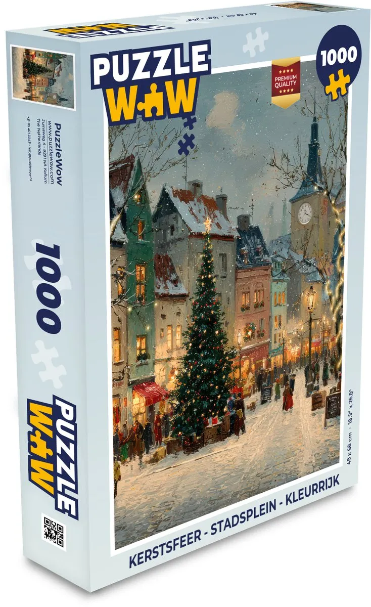 PuzzleWow Stadsplein Kerstsfeer Puzzel - 1000 Stuks - Kleurrijk
