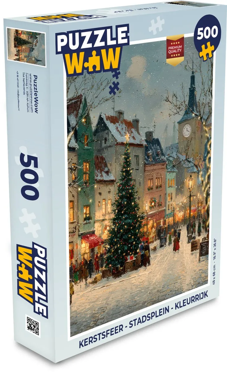 PuzzleWow Stadsplein Kerstsfeer Puzzel - 1000 Stuks - Kleurrijk