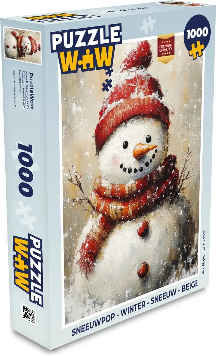 PuzzleWow Legpuzzel Sneeuwpop 1000 Stuks - Beige