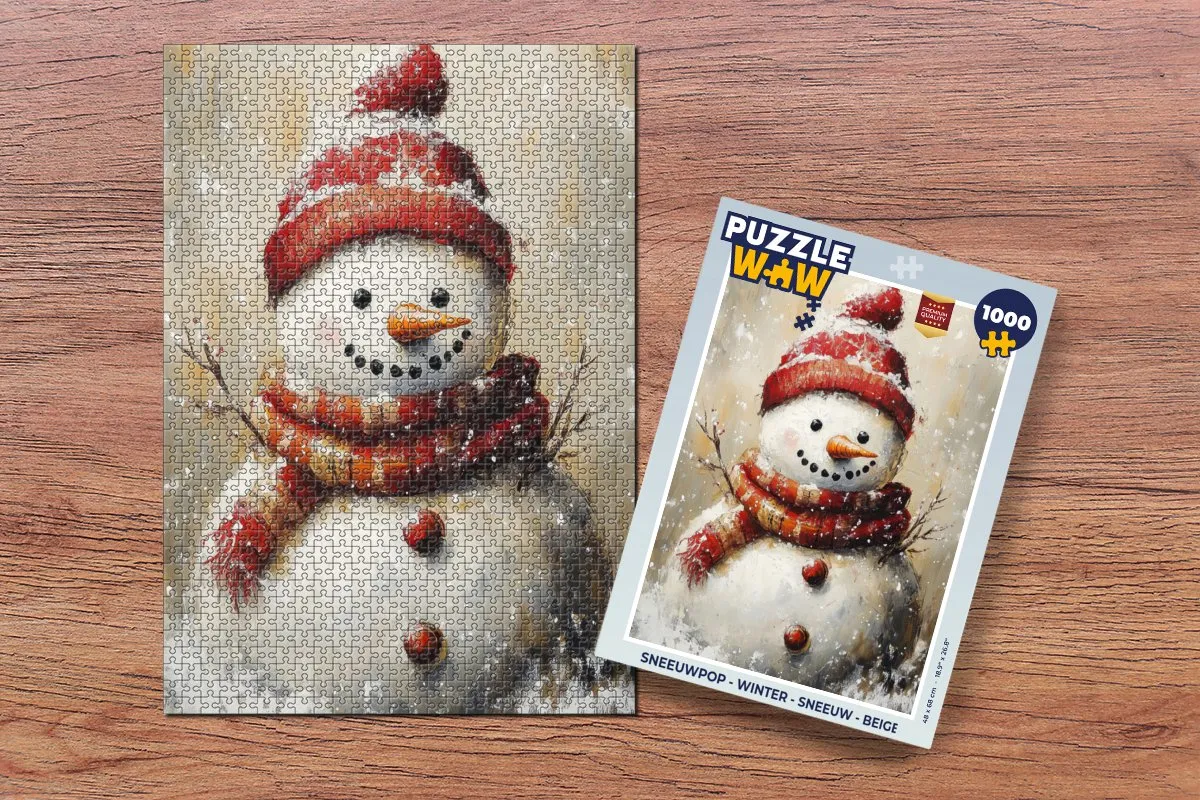 PuzzleWow Legpuzzel Sneeuwpop 1000 Stuks - Beige