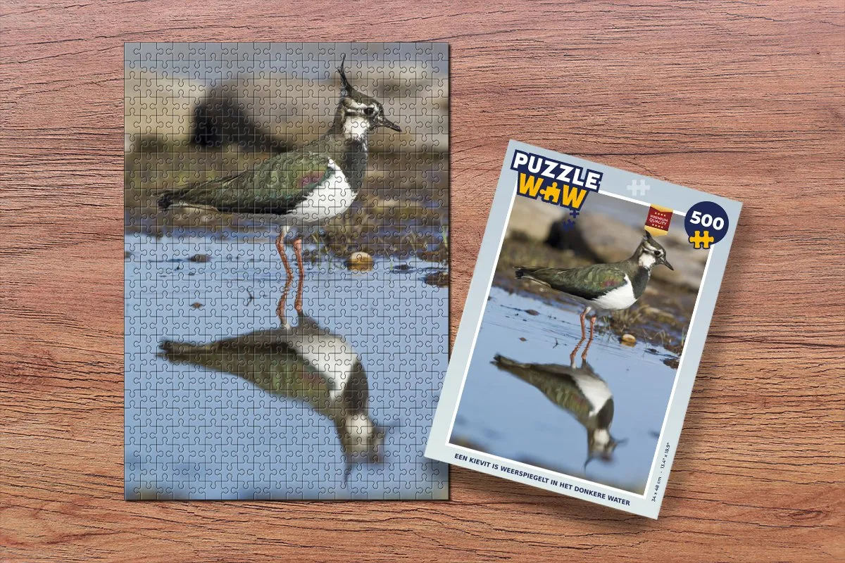 PuzzleWow Legpuzzel Een kievit in het donkere water - 500 Stukjes - Multicolor