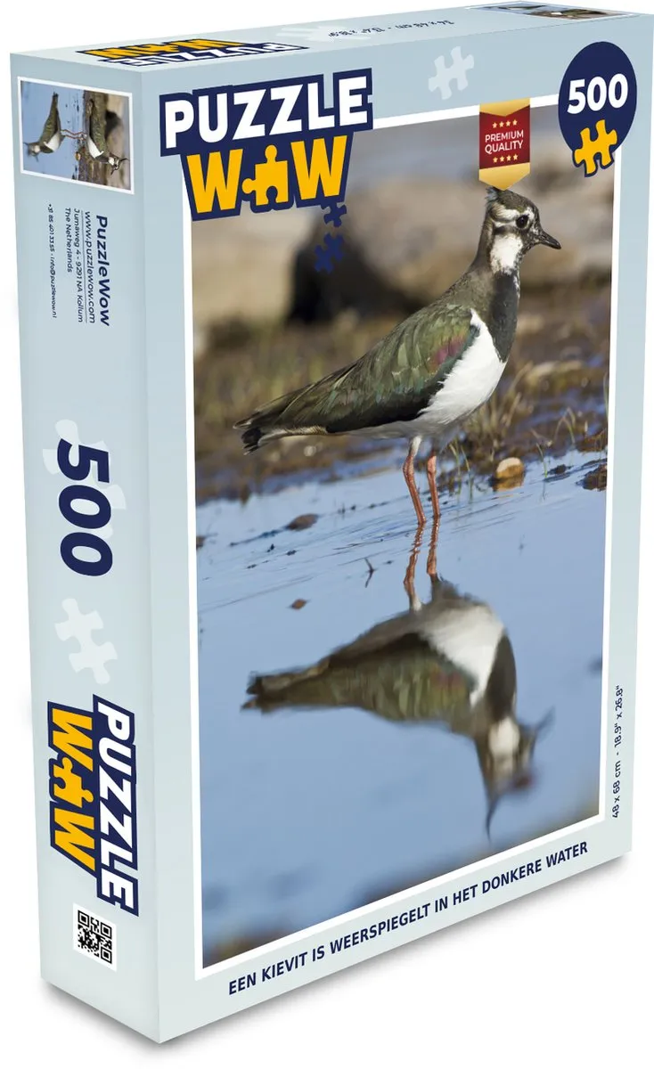 PuzzleWow Legpuzzel Een kievit in het donkere water - 500 Stukjes - Multicolor