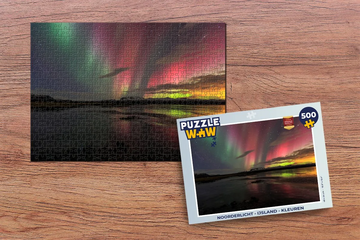 PuzzleWow Noorderlicht IJsland Legpuzzel 500 Stuks - Multicolor