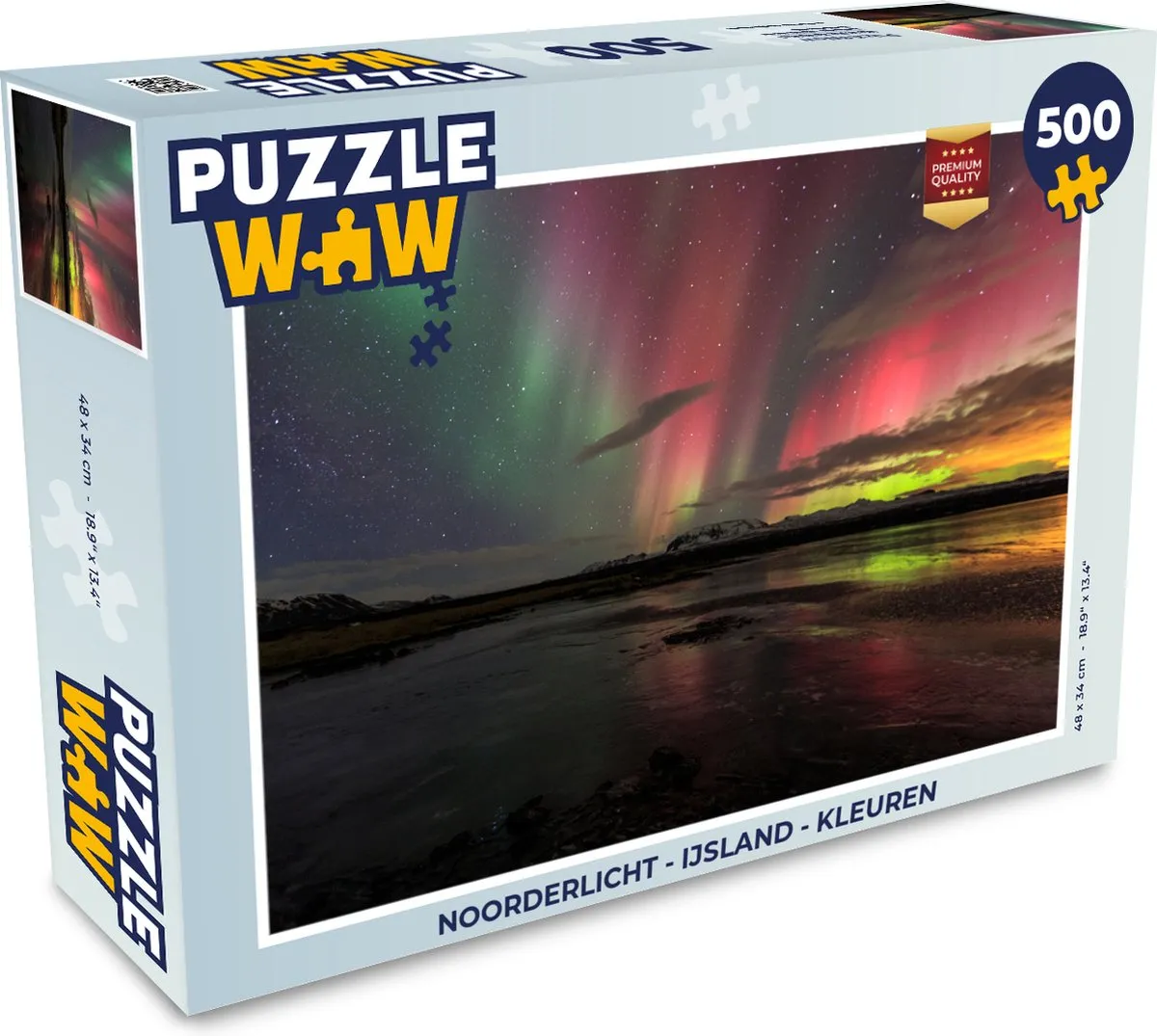 PuzzleWow Noorderlicht IJsland Legpuzzel 500 Stuks - Multicolor