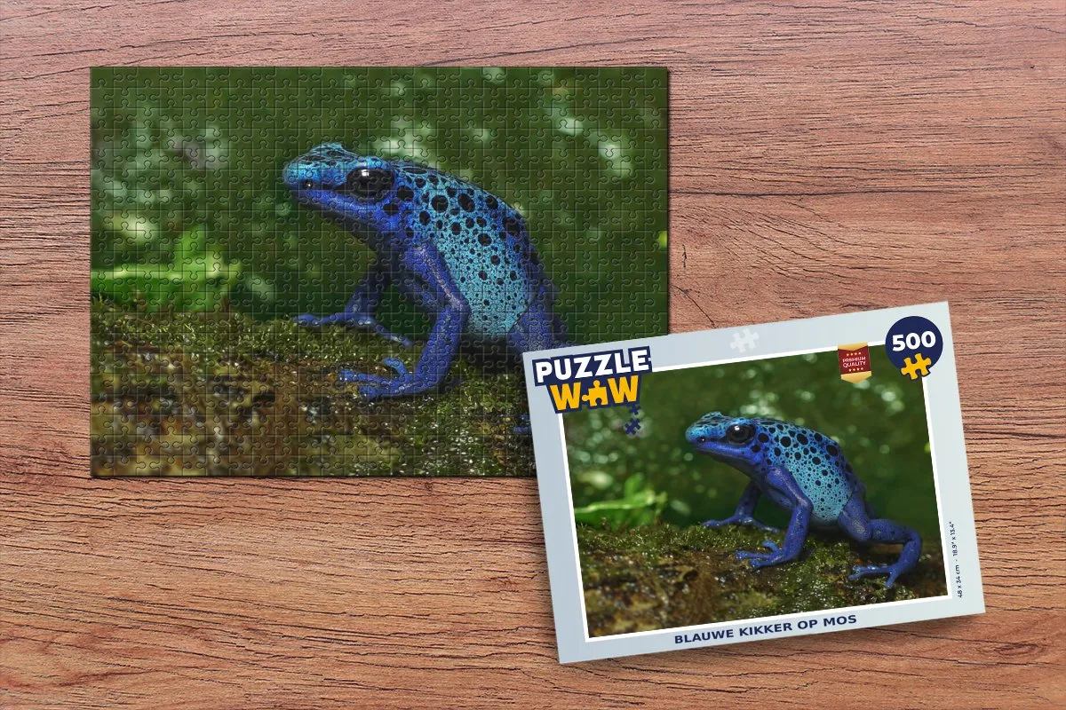 PuzzleWow Legpuzzel Blauwe Kikker op Mos 500 Stuks - 6017042238203