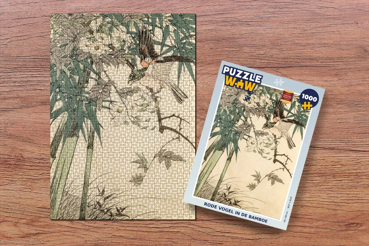 PuzzleWow Legpuzzel Rode Vogel in Bamboe 1000 Stuks - Multicolor