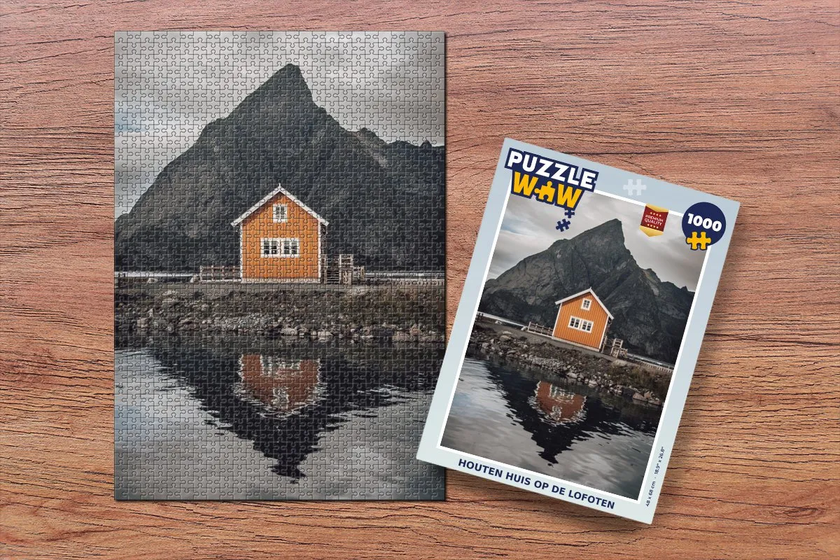 PuzzleWow Houten Huis op de Lofoten Legpuzzel 1000 Stuks - Multicolor