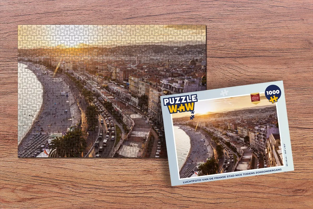 PuzzleWow Zonsondergang Stad Nice Legpuzzel 1000 Stuks - Multicolor