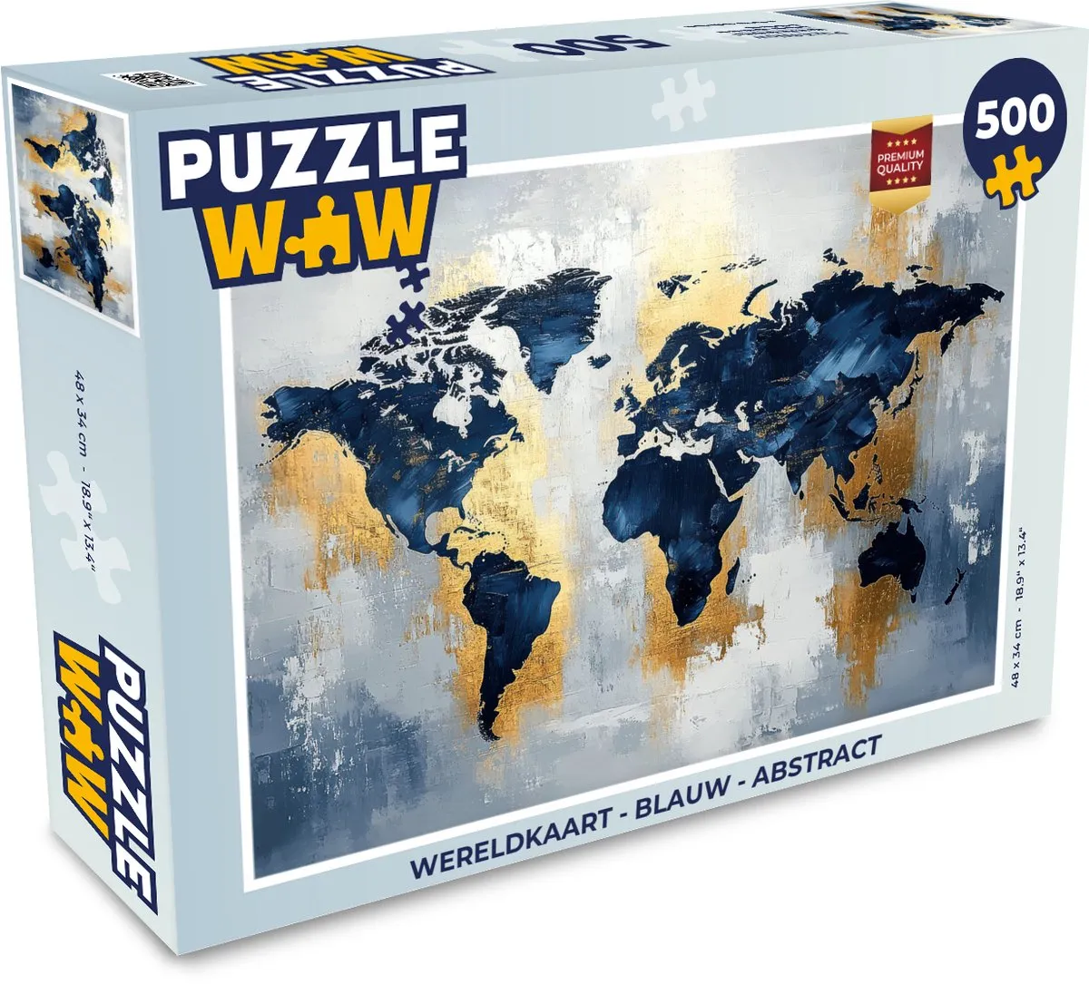 PuzzleWow Wereldkaart Legpuzzel 500 Stuks - Blauw