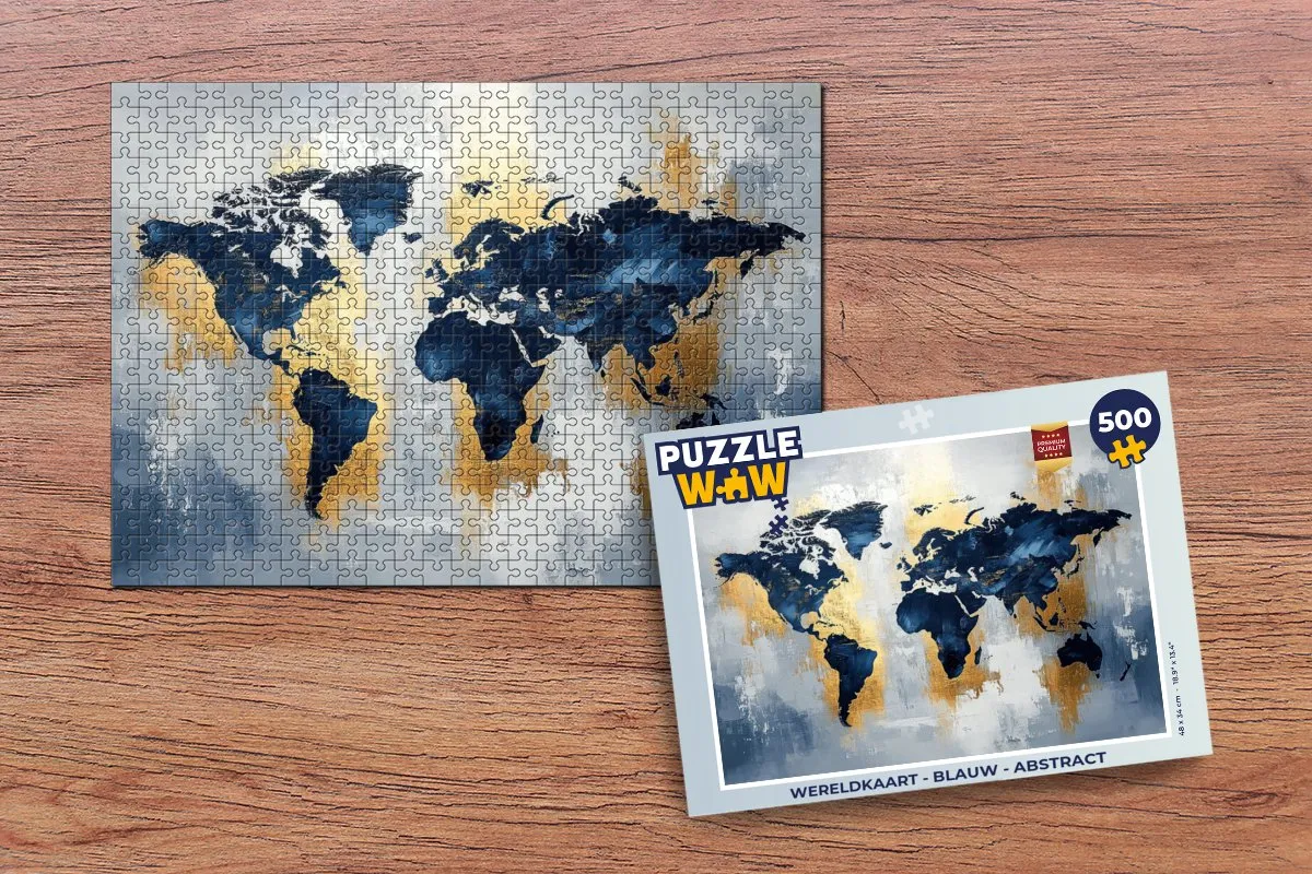 PuzzleWow Wereldkaart Legpuzzel 500 Stuks - Blauw