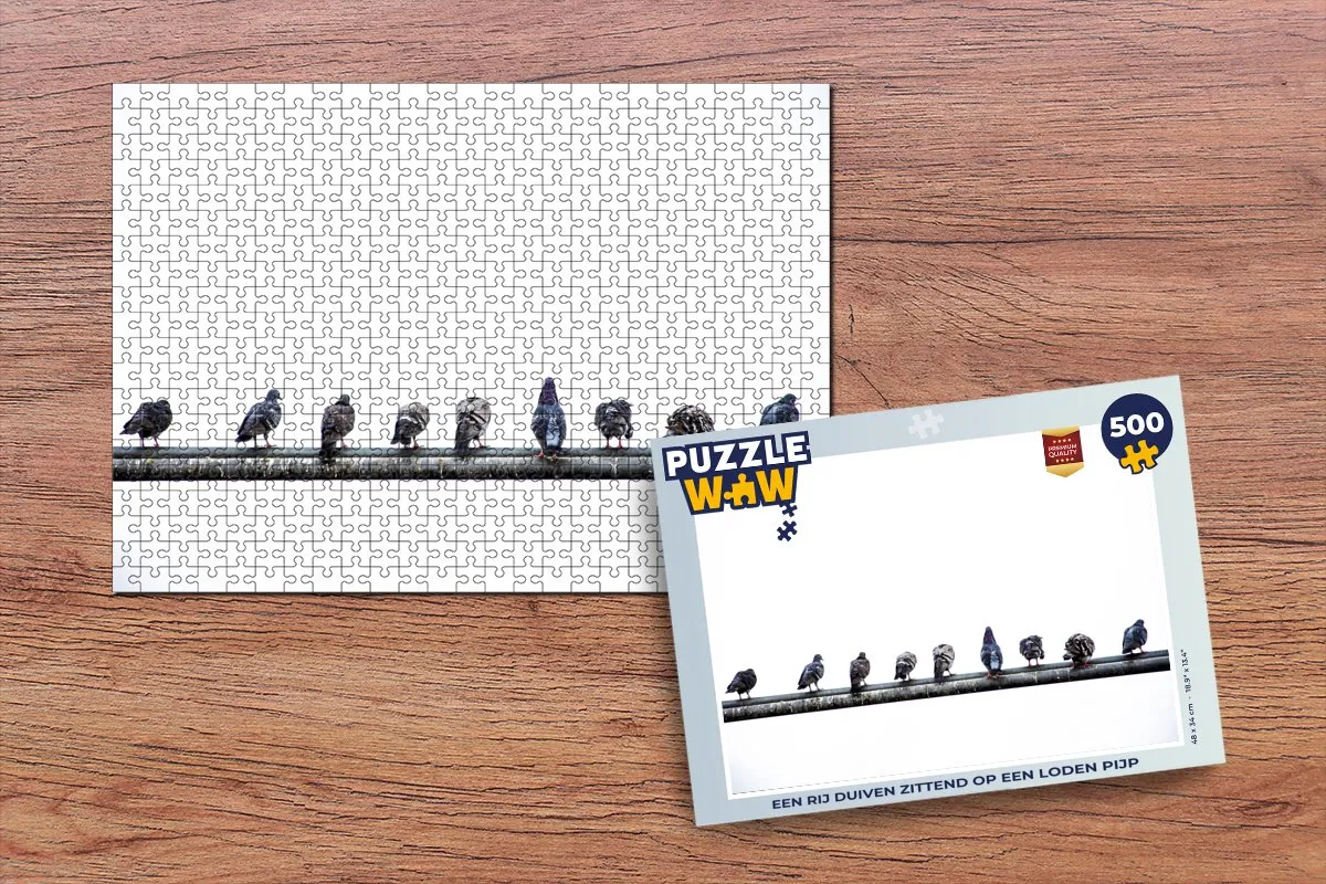 PuzzleWow Legpuzzel Een rij duiven op een loden pijp - 500 Stuks - Multicolor