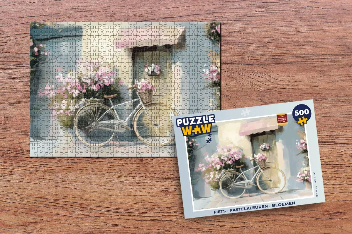 PuzzleWow Fiets Puzzel 500 Stuks - Pastelkleuren Bloemen