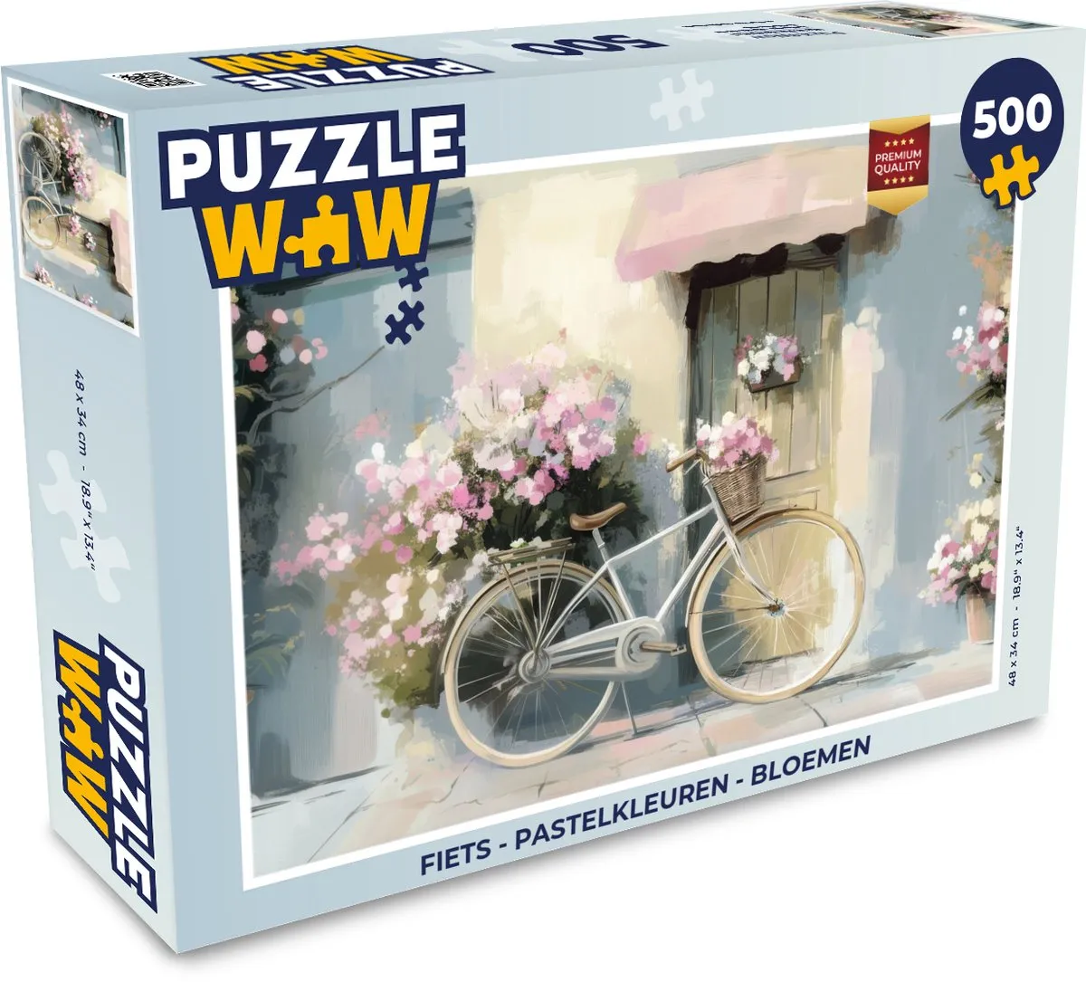 PuzzleWow Fiets Puzzel 500 Stuks - Pastelkleuren Bloemen