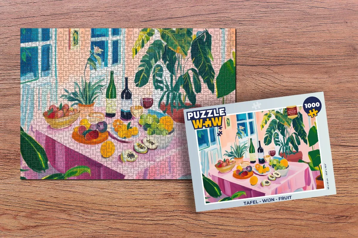 PuzzleWow Tafel - Wijn - Fruit Legpuzzel 1000 Stuks