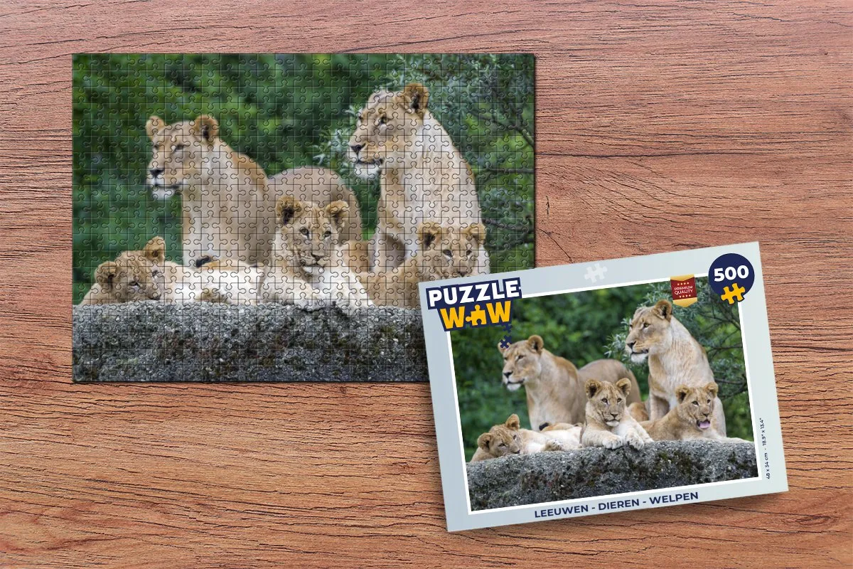 PuzzleWow Leeuwen Welpen Legpuzzel 500 Stuks - Multicolor