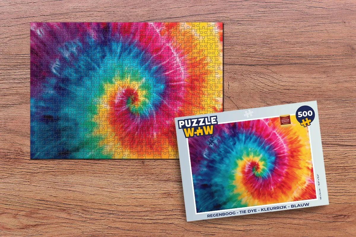 PuzzleWow Regenboog Tie Dye Legpuzzel 500 Stuks - Blauw