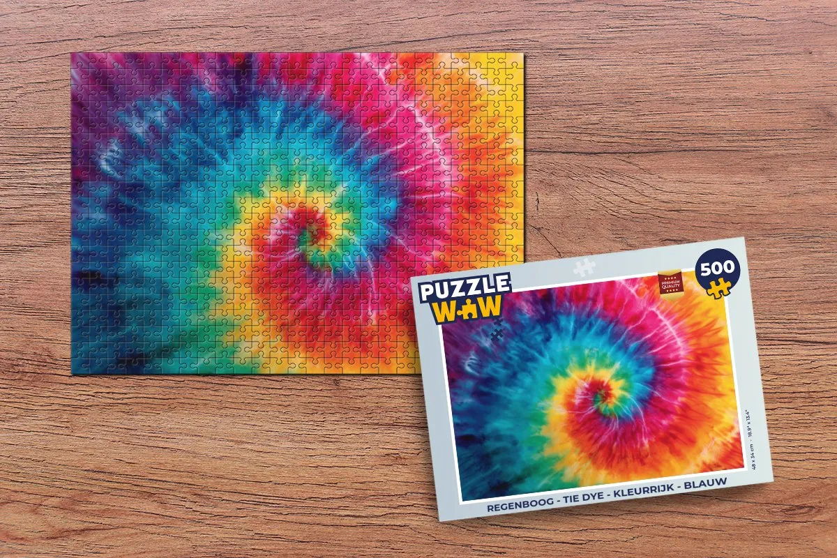 PuzzleWow Regenboog Tie Dye Legpuzzel 500 Stuks - Blauw
