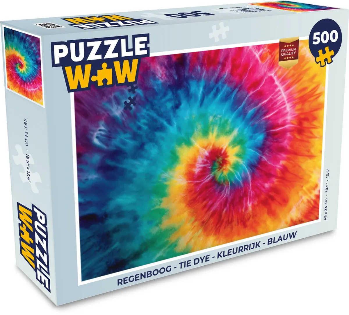 PuzzleWow Regenboog Tie Dye Legpuzzel 500 Stuks - Blauw