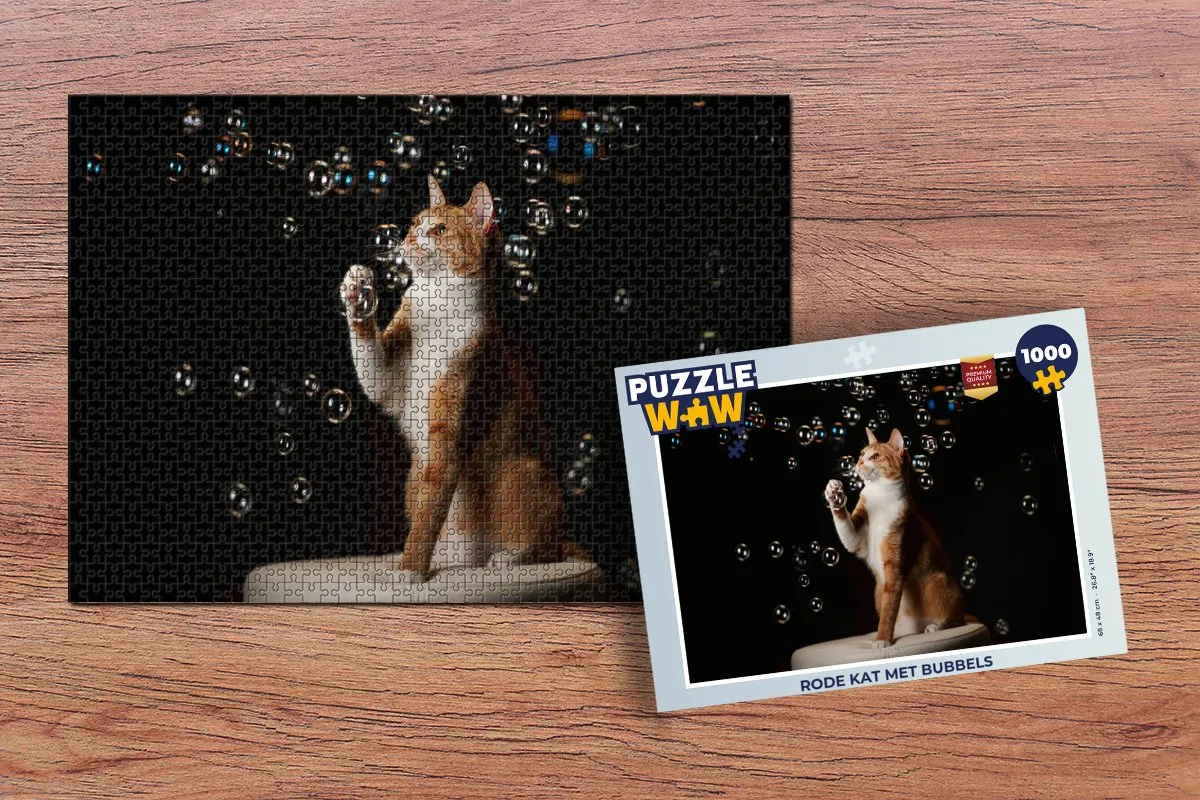 PuzzleWow Legpuzzel Rode Kat met Bubbels 1000 Stuks - Multicolor