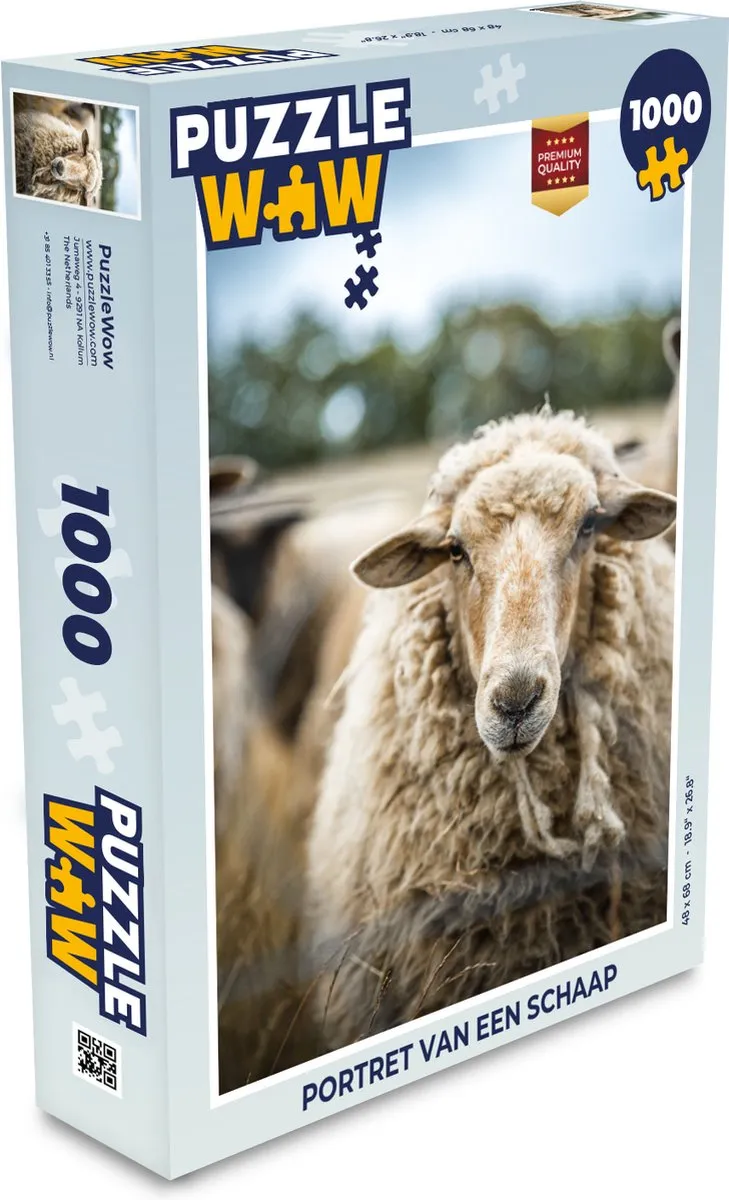 PuzzleWow Portret van een schaap Legpuzzel 1000 Stuks - Multicolor