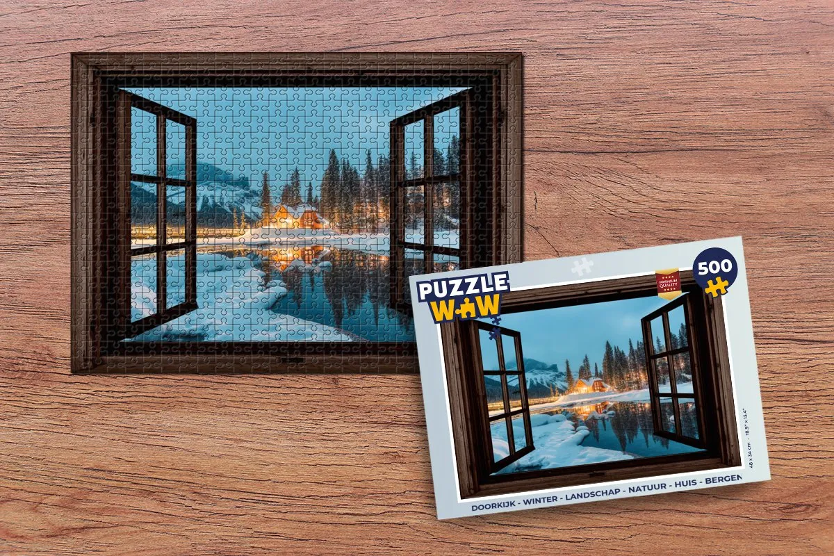 PuzzleWow Doorkijk Winter Landschap Legpuzzel 500 Stuks - Bergmeer