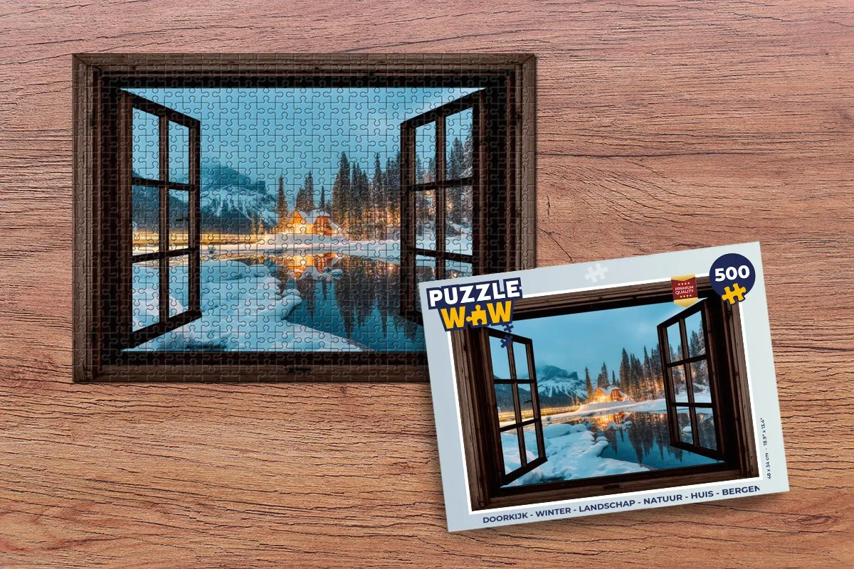 PuzzleWow Doorkijk Winter Landschap Legpuzzel 500 Stuks - Bergmeer