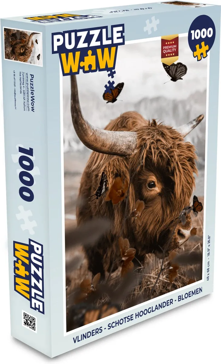 PuzzleWow Vlinders & Hooglanders Legpuzzel 1000 Stuks - Multicolor