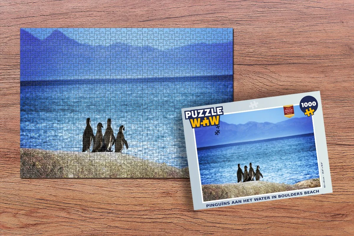 PuzzleWow Puzzel Pinguïns aan het water in Boulders Beach - 1000 Stuks - Multicolor
