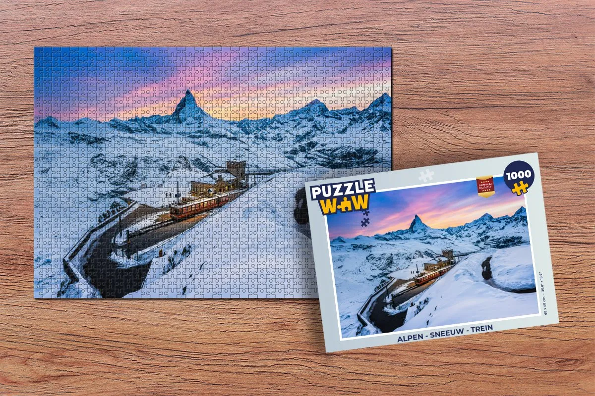 PuzzleWow Alpen Sneeuw Trein Legpuzzel 1000 Stuks - Multicolor