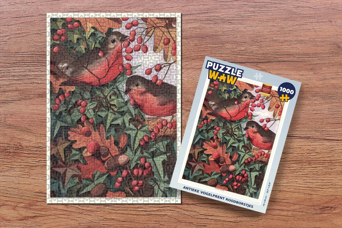 PuzzleWow Antieke Vogelprent Roodborstjes Legpuzzel 1000 Stuks - Multicolor