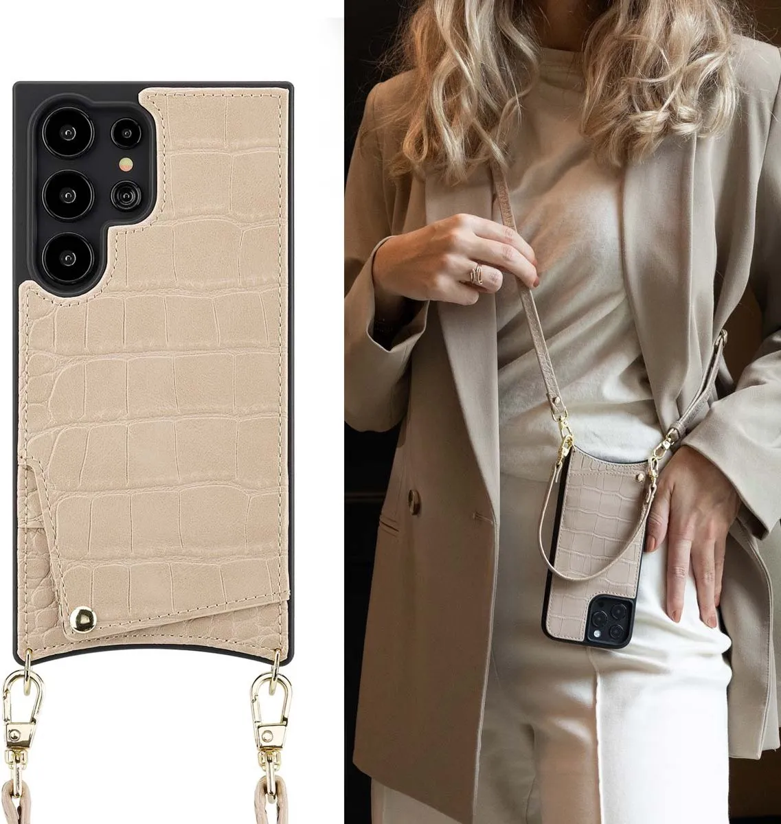 Selencia Croco Backcover Hoesje Samsung Galaxy S24 Ultra - Beige