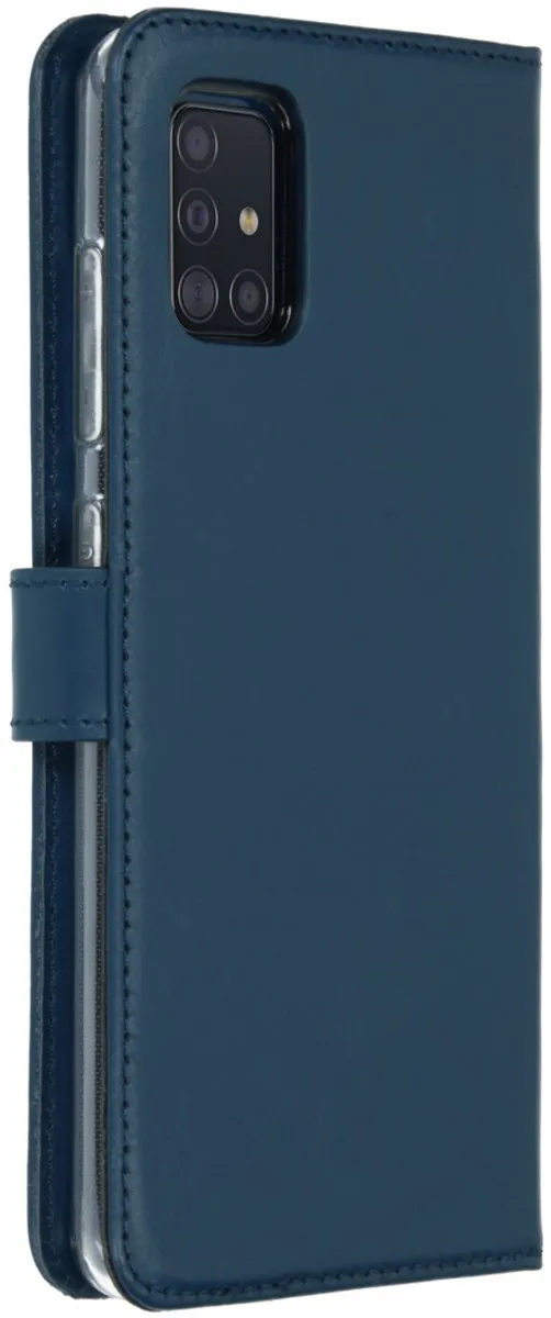 Selencia Hoesje Samsung Galaxy A51 - Echt Lederen Bookcase 3 Pasjes - Blauw