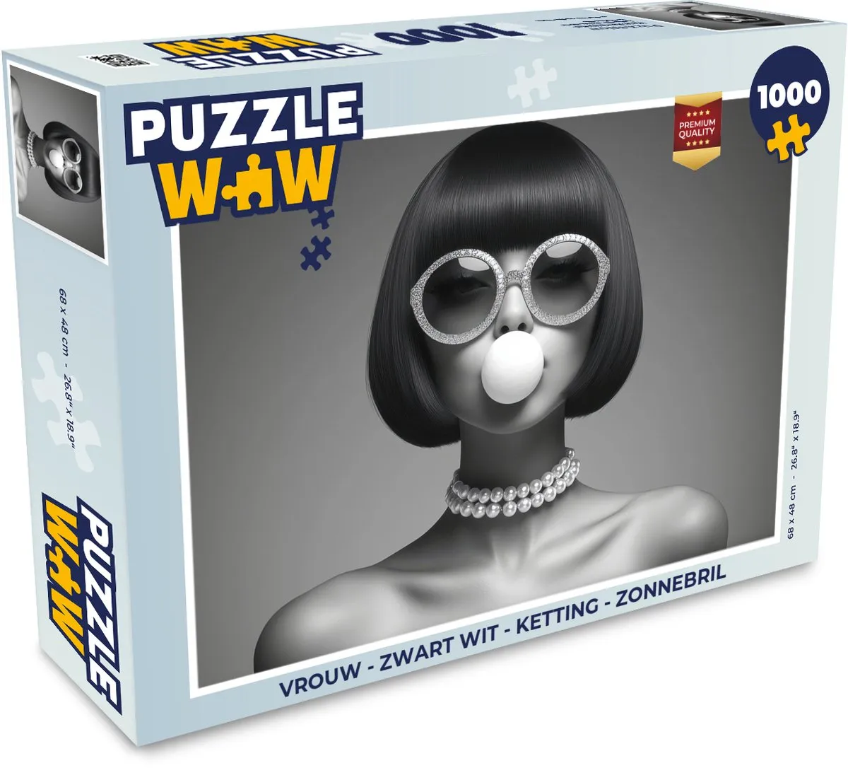 PuzzleWow Vrouw Zonnebril Legpuzzel 1000 Stuks - Zwart/Wit