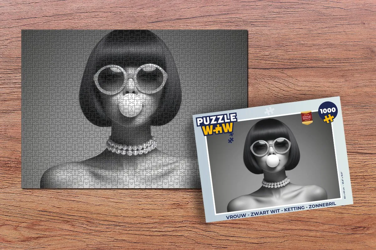 PuzzleWow Vrouw Zonnebril Legpuzzel 1000 Stuks - Zwart/Wit