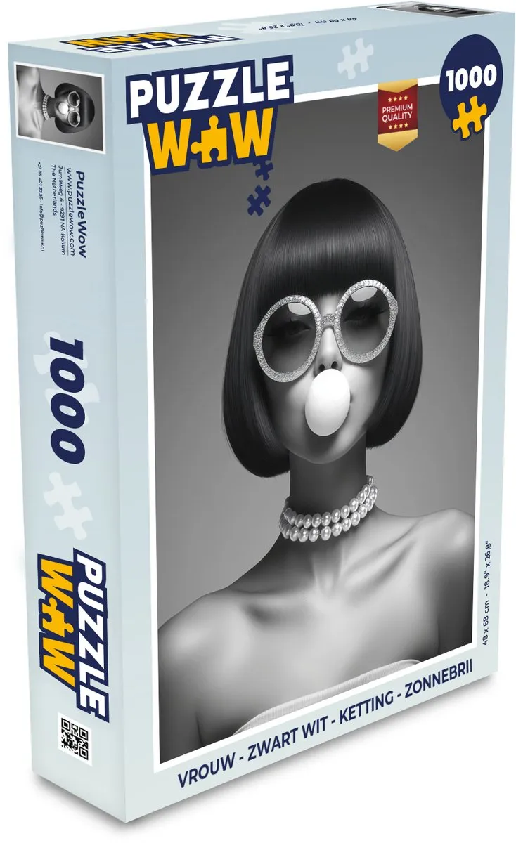 PuzzleWow Vrouw Zonnebril Legpuzzel 1000 Stuks - Zwart/Wit