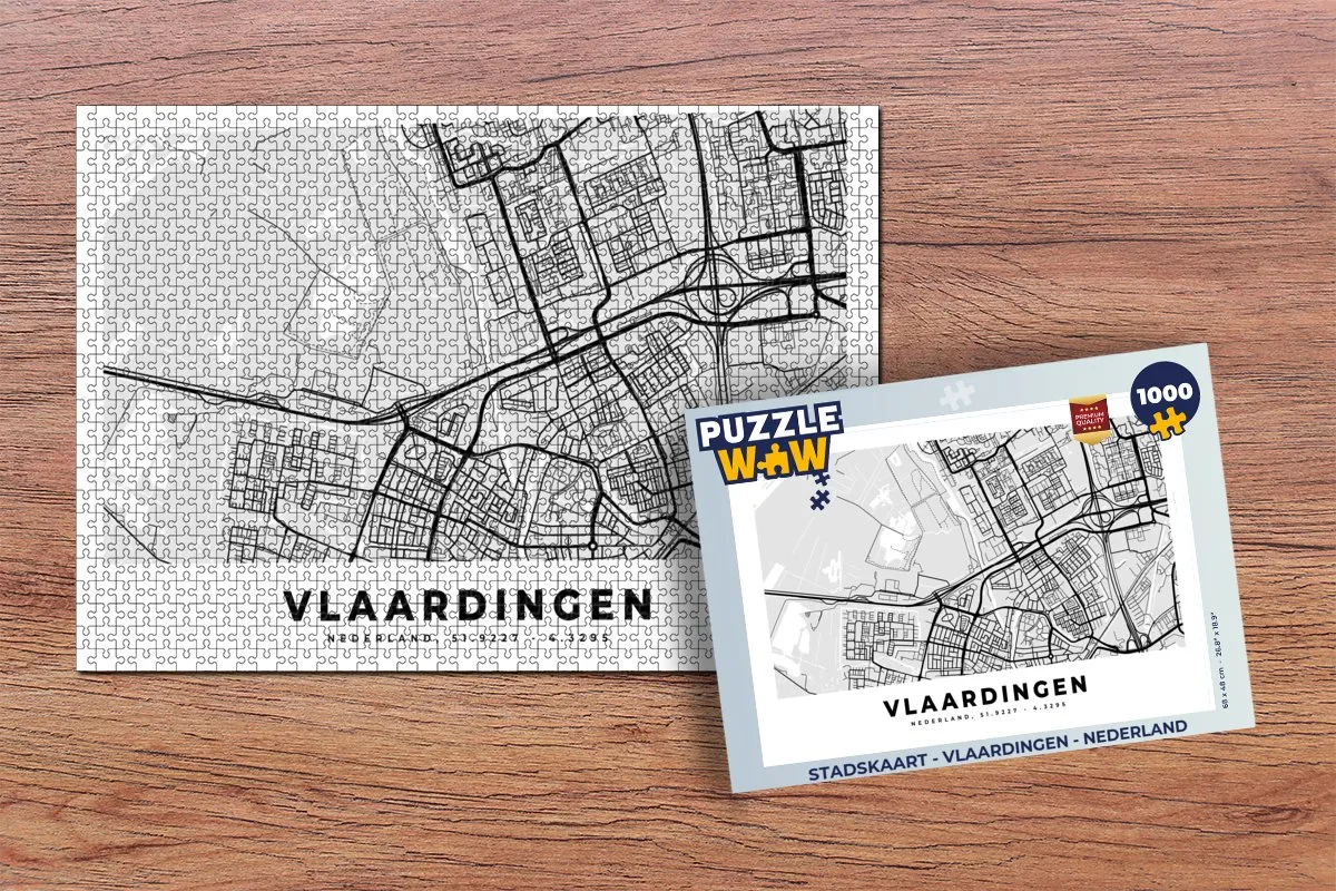 PuzzleWow Stadskaart Vlaardingen Legpuzzel 1000 Stuks - Multicolor