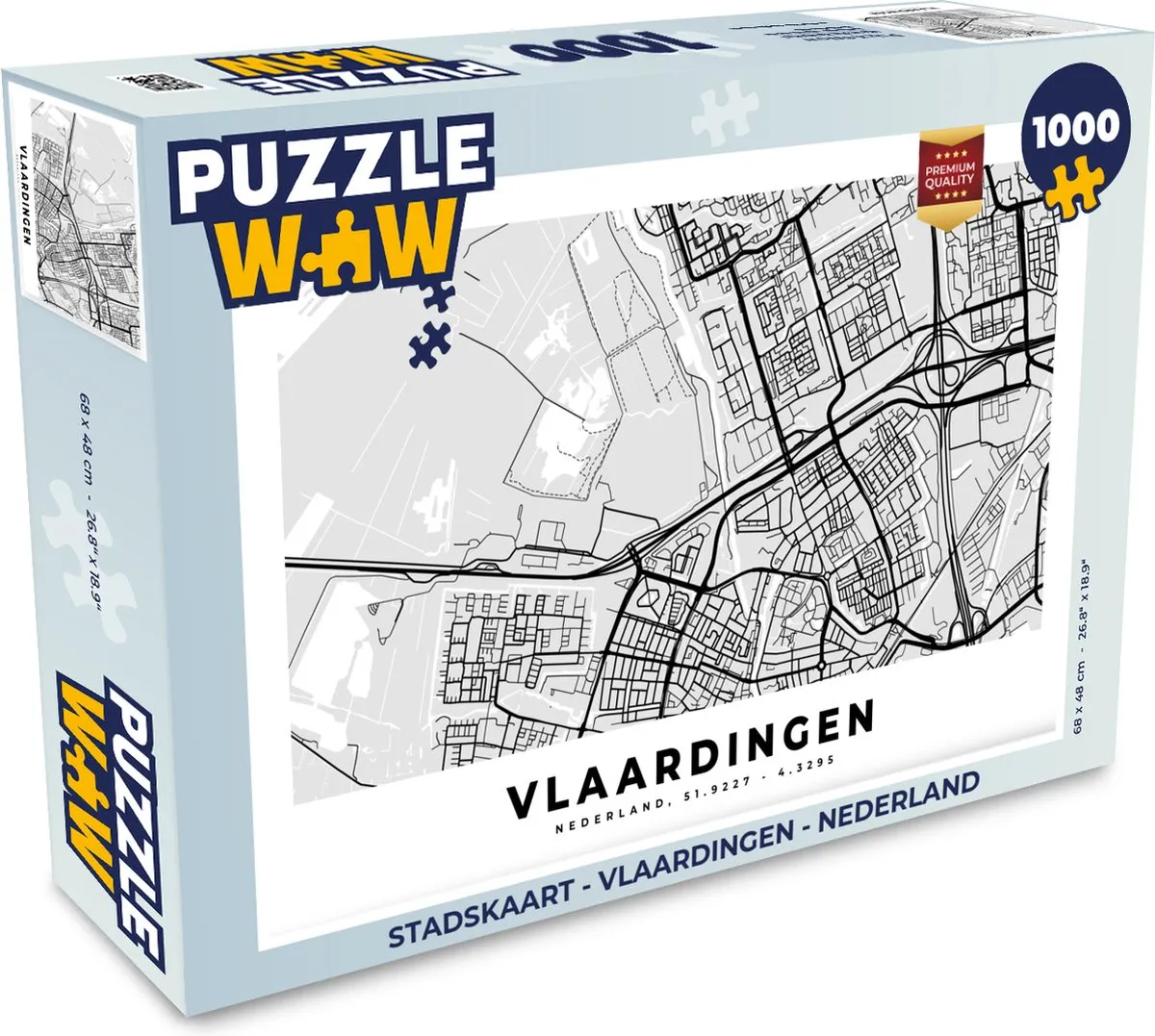 PuzzleWow Stadskaart Vlaardingen Legpuzzel 1000 Stuks - Multicolor